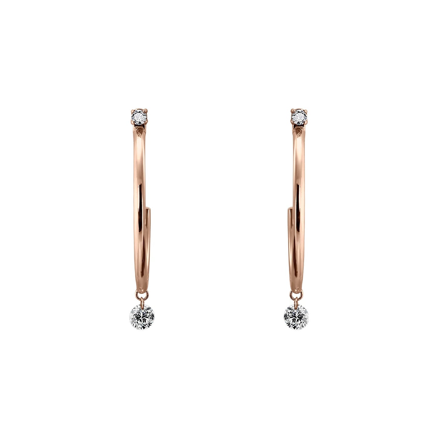 Gold Hoops 14K (585) Lissome with Diamonds 0.33 ct - Pink