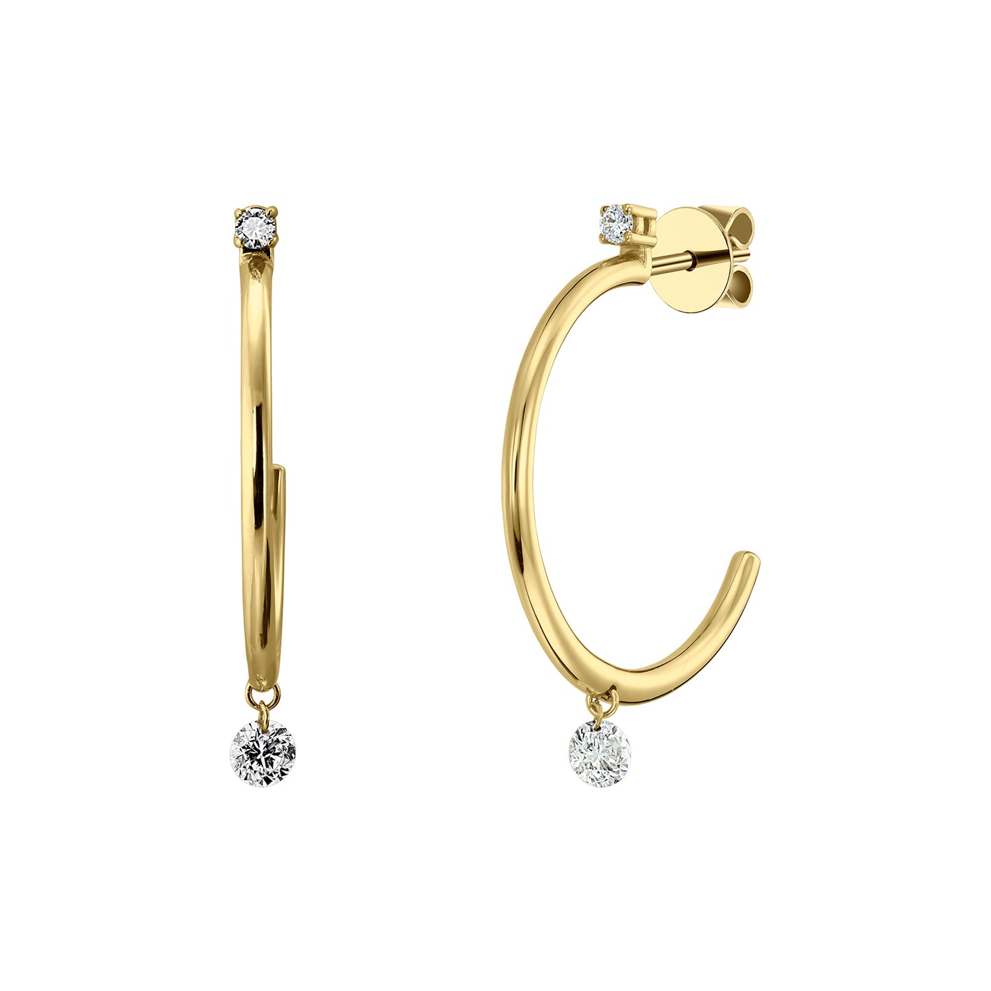 Gold Hoops 14K (585) Lissome with Diamonds 0.33 ct - Gold