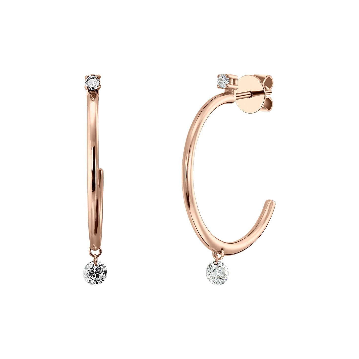 Gold Hoops 14K (585) Lissome with Diamonds 0.33 ct - Pink