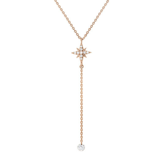 Gold Necklace 14K (585) Celestial with Diamonds 0.15 ct - Pink