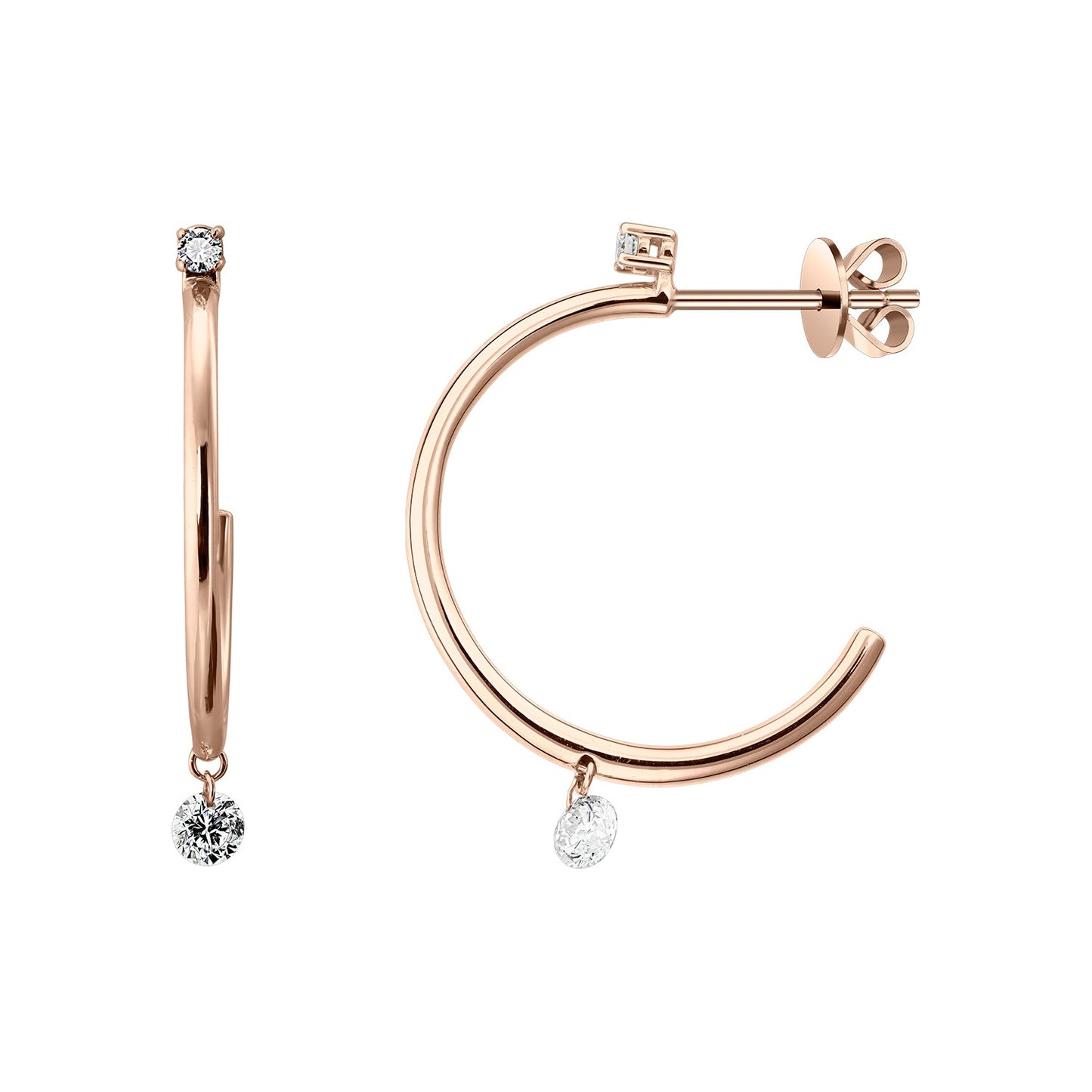 Gold Hoops 14K (585) Lissome with Diamonds 0.33 ct - Pink